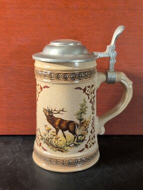 Vintage Lidded Elk Beer Stein